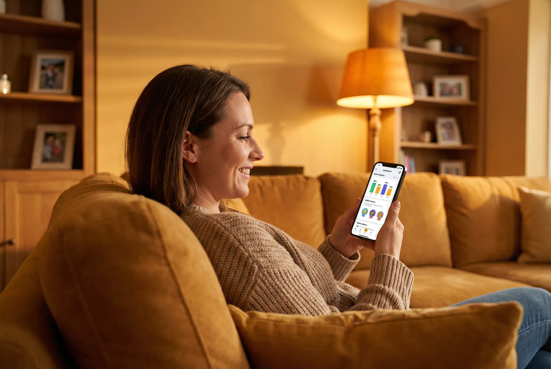AI-generated illustration of a parent viewing a child's progress on a phone